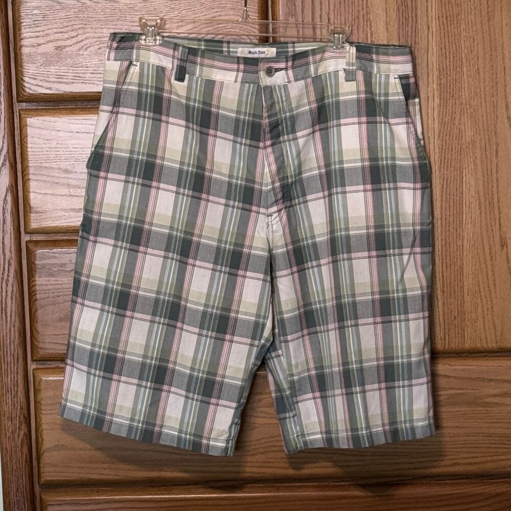 Men’s 42 Bermuda shorts green white pink madras plaid golf brand Brork Jeans
